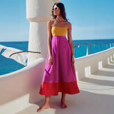 Vestido de verano para mujer – Corte evasé – Tirantes finos – Tejido ligero y transpirable – Estampado de bloques