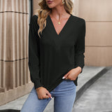 Blusa de mujer – Corte holgado – Tejido transpirable – Cuello en pico – Mangas largas