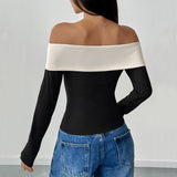 Top corto de mujer – Corte ajustado – Hombros descubiertos – Mangas largas – Lazo decorativo
