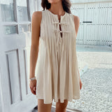 Vestido sin mangas para mujer – Corte holgado – Plisado – Cuello redondo con lazo – Corto