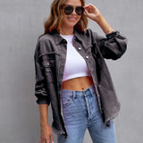 Chaqueta vaquera para mujer – Corte oversize – Lavado desgastado – Largo hasta media cadera