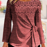 Camiseta de manga larga para mujer – Corte holgado – Detalle de lazo lateral – Tejido suave y transpirable