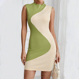 Vestido ajustado para mujer – Punto acanalado – Sin mangas – Mini – Cuello festoneado
