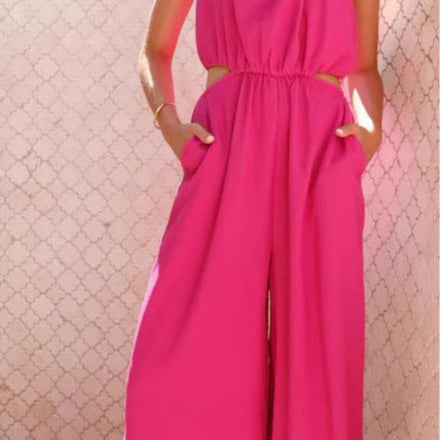 Mono de mujer – Cuello halter – Corte holgado – Piernas anchas – Cintura ajustable