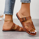 Sandalias de mujer – Piel sintética – Punta abierta – Suela plana – Tira ajustable