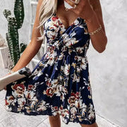 Vestido sin mangas para mujer – Corte fluido – Escote cruzado – Cintura elástica – Estampado floral