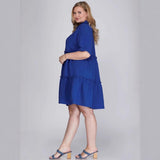 Vestido corto de mujer – Cuello camisero – Lino de algodón – Corte holgado – Mangas cortas acampanadas