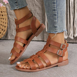 Sandalias planas de mujer – Piel sintética – Estilo romano – Punta abierta – Hebillas ajustables