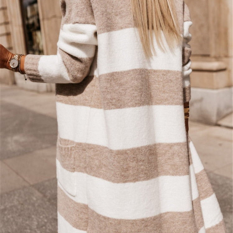 Cárdigan de mujer – Corte oversize – Punto suave – Parte delantera larga abierta – Rayas acanaladas