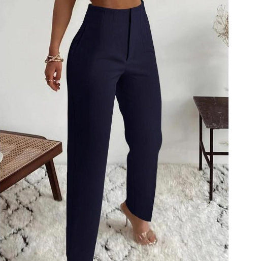 Pantalones de mujer – Corte ajustado – Cintura alta – Pliegues elegantes – Tejido fluido de primera calidad