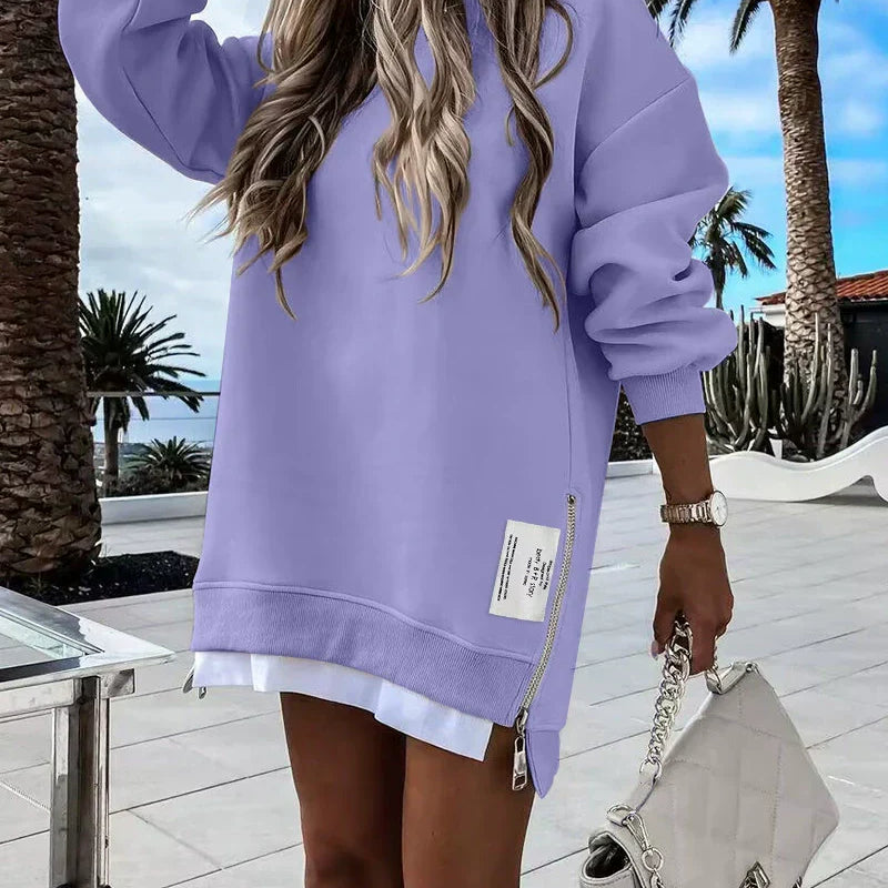 Vestido tipo sudadera para mujer - Algodón - Corte holgado - Cuello redondo - Largo mini
