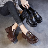 Mocasines de mujer – Piel auténtica – Suela de plataforma – Cadena metálica moderna