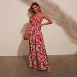 Mono de mujer – Cintura fruncida – Estampado floral – Tirantes finos – Pernera ancha
