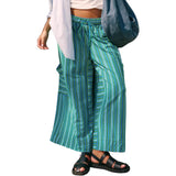 Pantalón ancho de mujer – Corte holgado – Rayas verticales – Tejido transpirable – Cintura con cordón ajustable