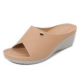 Sandalias de cuña para mujer – Punta abierta – Tira perforada – Suela cómoda antideslizante