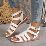 Sandalias planas de mujer – Piel sintética – Estilo romano – Punta abierta – Hebillas ajustables