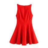 Vestido sin mangas para mujer – Corte entallado y acampanado – Cuello redondo – Largo mini fluido