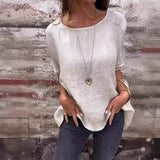 Camiseta de mujer – Corte holgado – Cuello redondo – Mangas cortas – Mezcla de lino transpirable