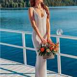 Vestido sin mangas de mujer – Punto acanalado – Corte entallado – Espalda abierta – Largo hasta el tobillo