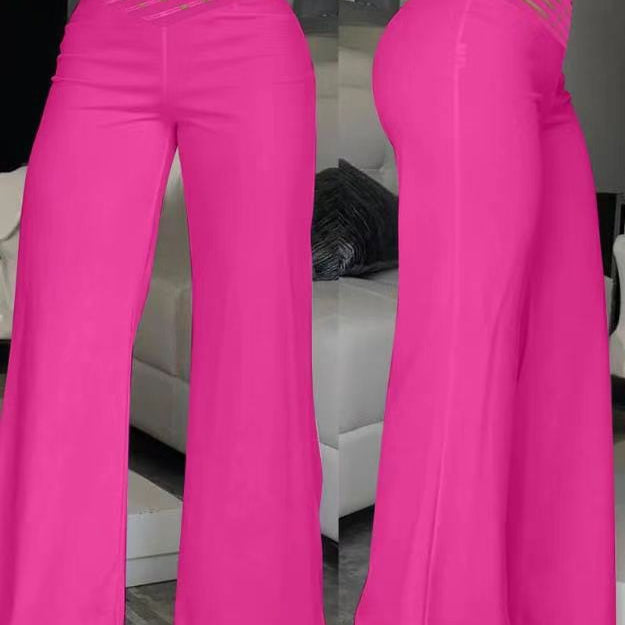 Pantalón de mujer de cintura alta – Pernera ancha y fluida – Cinturón decorativo – Tejido ligero