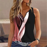 Top sin mangas para mujer – Cuello en V – Corte fluido – Botones decorativos – Estampado moderno