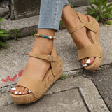 Sandalias de cuña para mujer – Suela de yute – Punta abierta – Correa con hebilla ajustable