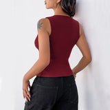 Camiseta de tirantes para mujer – Corte entallado – Punto acanalado – Detalle de aberturas y cierres chinos