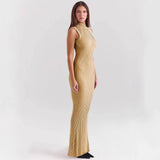 Vestido sin mangas para mujer – Punto acanalado – Corte entallado – Cuello alto – Largo sirena