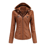 Chaqueta con capucha para mujer – Piel sintética – Corte entallado – Capucha desmontable – Bolsillos con cremallera
