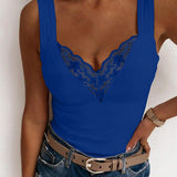 Top sin mangas para mujer – Cuello en V de encaje – Corte ajustado – Elegante y versátil