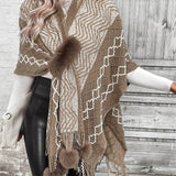 Cárdigan estilo capa para mujer – Punto de lana – Corte extragrande – Cuello en V – Flecos bohemios