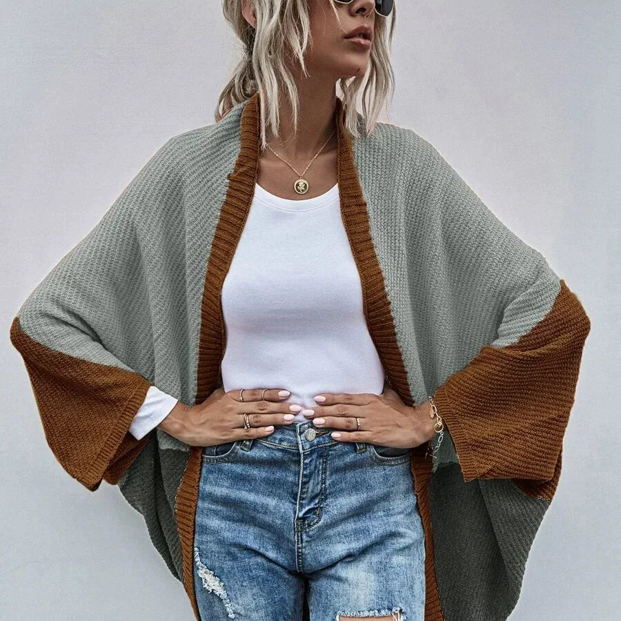 Cárdigan de mujer – Corte oversize – Punto de lana – Parte delantera abierta – Mangas murciélago
