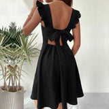 Vestido corto de mujer – Estilo skater – Tirantes con volantes – Tejido ligero y transpirable