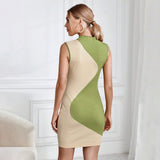 Vestido ajustado para mujer – Punto acanalado – Sin mangas – Mini – Cuello festoneado