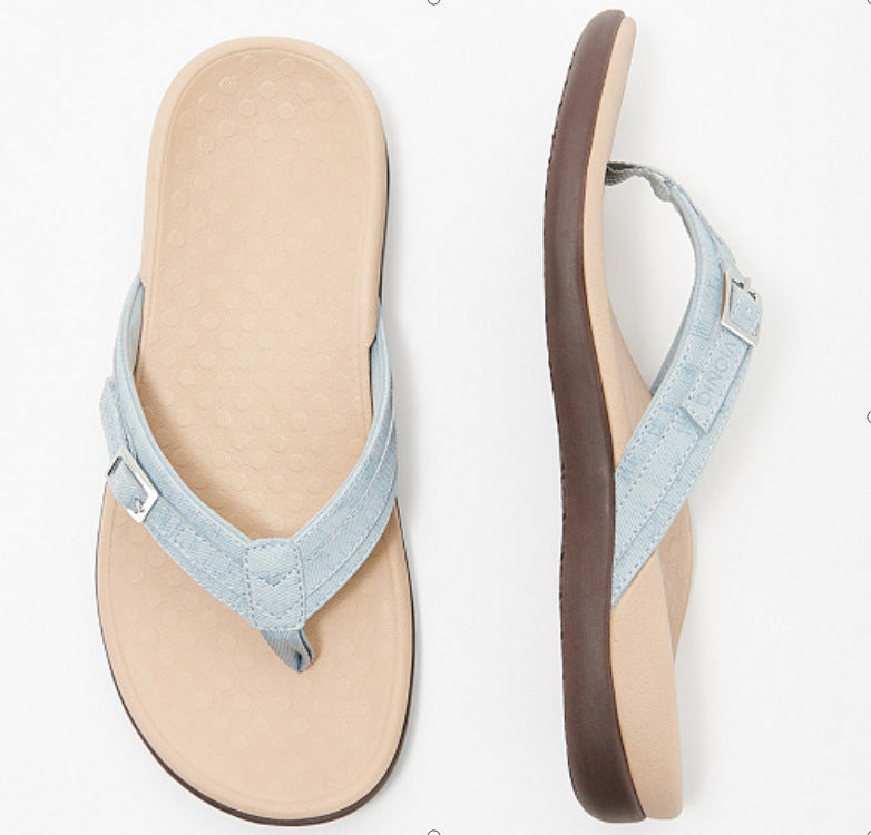 Sandalias planas para mujer – Estilo chancla – Plantilla ortopédica – Hebillas ajustables