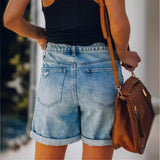Shorts vaqueros para mujer – Corte holgado – Tiro medio – Bajo cónico