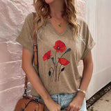 Camiseta de mujer – Corte holgado – Cuello en V – Manga corta – Estampado floral