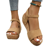 Sandalias de cuña para mujer – Suela de yute – Punta abierta – Correa con hebilla ajustable