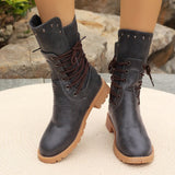 Botas de media caña para mujer – Piel sintética – Cordones – Tacón grueso – Suela con tacos