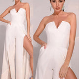 Mono de mujer – Bustier ajustado – Pantalón con aberturas anchas – Elegancia de noche