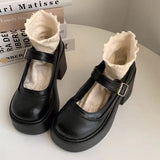 Zapatos de plataforma para mujer – Piel sintética – Tacón bloque – Punta redondeada retro