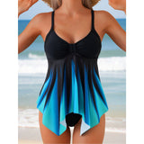 Top tankini para mujer – Corte fluido – Cuello en V – Busto plisado – Bajo asimétrico