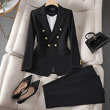 Conjunto de traje de mujer – Blazer cruzado estructurado – Pantalón recto – Tejido liso elegante