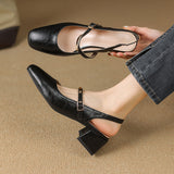 Zapatos de salón para mujer – Tacón cuadrado – Punta cuadrada – Tira con tachuelas – Piel sintética