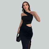 Elegante vestido largo asimétrico de un solo hombro con aberturas para mujer