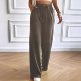 Pantalones anchos para mujer – Corte holgado – Cintura elástica con cordón – Largo completo
