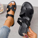 Sandalias de mujer – Piel sintética – Punta abierta – Suela plana – Tira ajustable