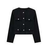 Chaqueta bomber de mujer – Lana – Corte cropped estructurado – Mangas largas – Cuello redondo