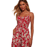 Mono de mujer – Cintura fruncida – Estampado floral – Tirantes finos – Pernera ancha