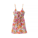 Vestido mini para mujer – Corte acampanado – Tirantes finos – Espalda anudada – Estampado floral